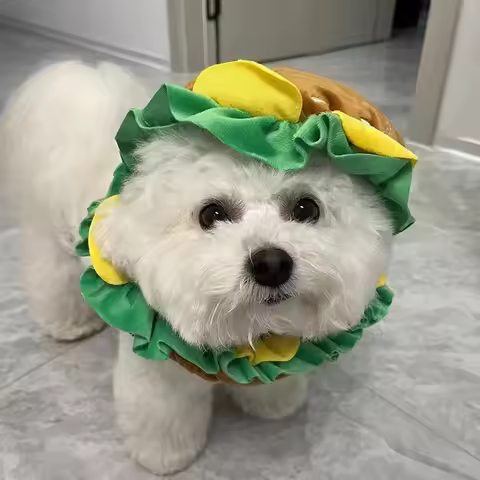 Cartoon Pet Costume Hamburger Hat Neck Collar for Dogs Cats Shiba Inu Corgi - Cute Cosplay Party Dre