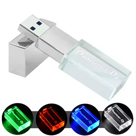 Pioneer DJ logo LED lights Crystal USB Flash Drive 128GB Gold Lid Pendrive 64GB Memory Stick 32GB Re