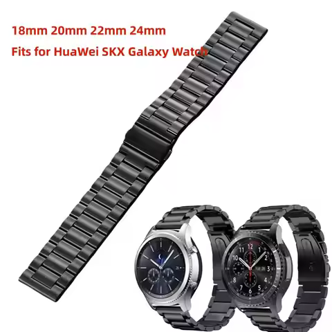 18mm 20mm 22mm 24mm Stainless Steel Three Beads Black Straight End Smart Watch Band Strap for Samsun