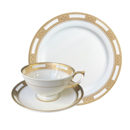 英國Aynsley 女王系列 組合優惠 骨瓷真金浮雕杯盤組+餐盤