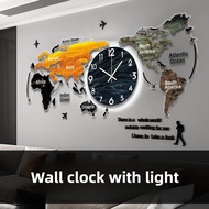 World Map Wall Clock – Metal 3D Hanging Decoration with Light & Calendar Options