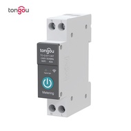 เบรกเกอร์ Tuya WiFi อัจฉริยะ1P 63A ราง DIN สำหรับไฟบ้านไร้สายอัจฉริยะไวไฟควบคุมระยะไกลสวิตช์ด้วยแอป 