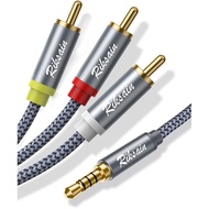 Kabel Audio 3.5mm ke 3 RCA, 6.6FT/2M Kabel Stereo AUX 3.5mm ke 3-Male RCA untuk MP3, Kamkoder, Table