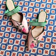 粉手繡橡筋平底鞋無包跟/拖鞋 繡花 刺繡 蘇繡 絲綢 緞面 手繡