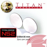 Disc Neodymium Magnets N52 30mm dia x 1.6mm 2pcs/pack