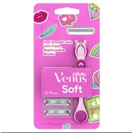 Gillette Venus Soft 1 Razor Handle + 4 Blade Refills
