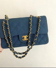 Chanel bag Linen  vintage CF 22cm  亞麻藍 中古 袋