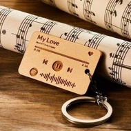 QR CODE SPOTIFY Custom / Personalized Keychain on wood