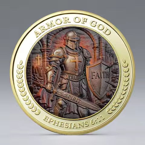 New Pray Always Collection Coin Put on The Whole of God Knight Souvenir Coin Gold Plated Home Decora