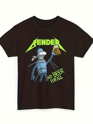 Futurama-style Bender and Beer Mug Graphic T-Shirt - Slim Fit Crew Neck Shirt