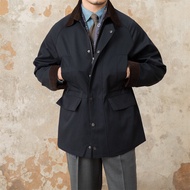 Mr. Lusan Retro Italian Corduroy Patchwork Lapel and Waist Tight Silm Fall Winter Coat British Water