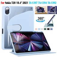 For Nokia T20 10.4" 2021 High End Clear Acrylic 2-in-1 PU Leather Smart Flip Stand Cover TA-1397 TA-1394 TA-1392 Fashion 360° Rotating Tablet Protective Case