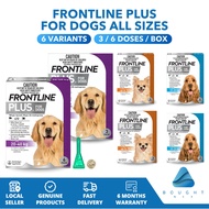 Frontline Plus For Dogs All Sizes 3/6 Doses/Box Kills Fleas Controls and Treats Flea Allergy Dermati