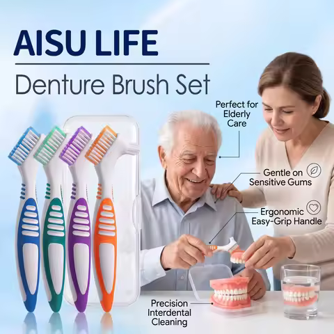 Denture Brush Double‑Sided Bristles Non‑slip Grip False Teeth Cleaner for Retainer Invisalign Mouth 