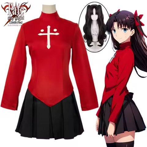 Game Tohsaka Rin Cosplay Costume Wig Anime Fate Stay Night Women Red Shirt Skirt Stocking Hairpins H