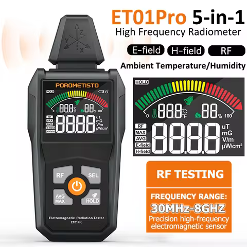 ET01Pro Professional 5-in-1 EMF Meter, 30MHz-8GHz High Frequency RF Radiation Detector with Electric