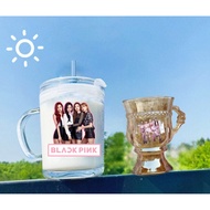 Blackpink bangtan glass cup lolita cup with handle and straw lid 140ml 400ml C29U2 cute cartoon