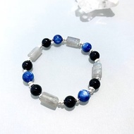 Ops Kyanite silver bracelet - 藍晶石/純銀/黑瑪瑙/沈穩/拉長石