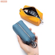 Genuine Leather Key Pouch Mini Zip-Around Coin Purse with 2 Key Rings Small Car Key Holder for Women