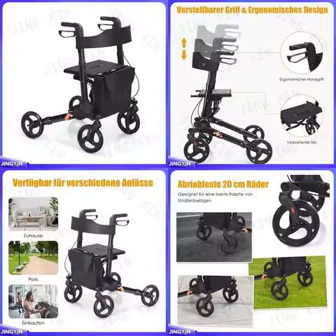 for Foldable Light Walker with Seat Adjustable Armrest Four Wheel Upright Mobility Aid for Elderly S