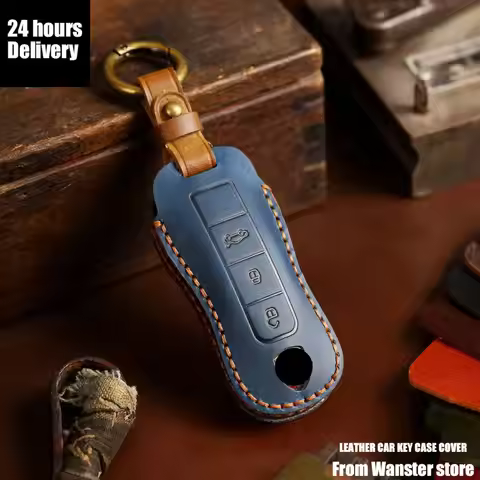 3 bottons Leather car Key Cover Case Remote Key Keychain Holder for Porsche Cayenne Panamera 911 992