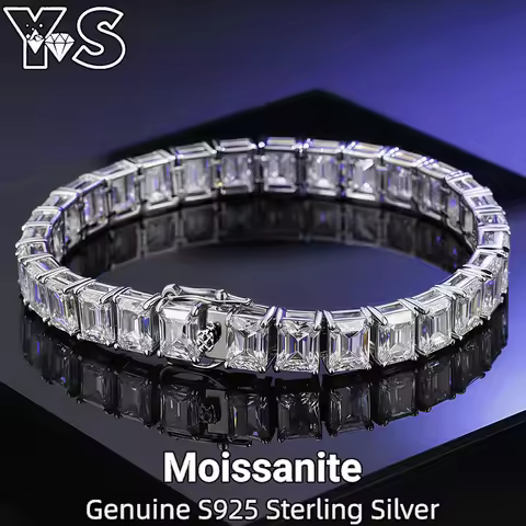 ‌Genuine S925 Sterling Silver Moissanite Tennis Bracelet 5x7mm Emerald-Cut 1ct Lab-Grown Sparkling L