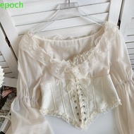 EPOCH Ruffled Lace Chiffon Tops, Puff Long Sleeve Mesh Chiffon Blouse, Chic Patchwork V Neck Blusas 