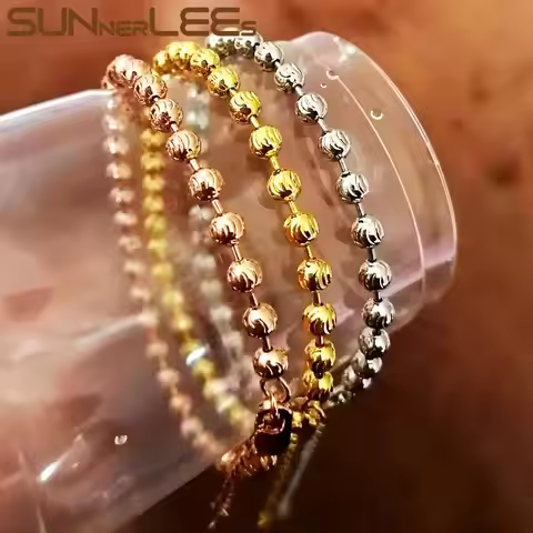 SUNNERLEES C79 B Fashion Jewelry White Rose Gold Plated Bracelet 4mm 5mm Cutting Beads Link Chain Me