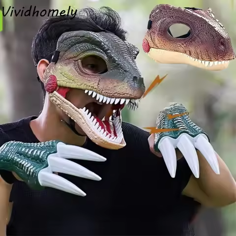 Movable Mouth 3D Dinosaur Mask Lifelike 3D Dinosaur Claws Dinosaur Mask Headwear Sound Comfortable D