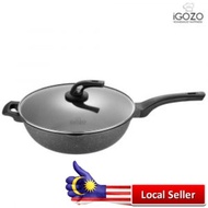 iGOZO EPSILON 32CM NON-STICK PREMIUM GRANITE STIRFRY WOK + GLASS LID KUALI GORENG REBUS MENGGORENG FRY