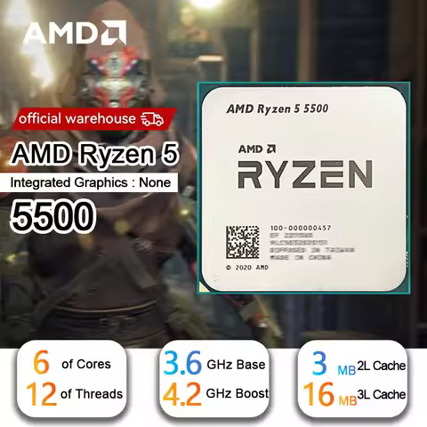 AMD Ryzen 5 5500 R5 5500 3.6 GHz 6-Core 12-Thread CPU 7NM L3=16M 100-000000457 Socket AM4 New but wi