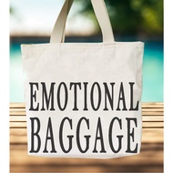 Emotional Baggage Quote Canvas Shoulder Tote Bag with Zipper