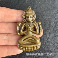 Antique Brass Small Buddha Statue Mini Pocket Buddha Retro Handle Piece Green Tara Accessories LYAJI