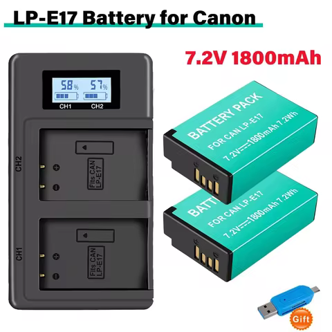 LP-E17 LP E17 LPE17 Camera Battery with LCD Charger for Canon EOS RP R8 R50 200D 250D T6s 800D T8i M
