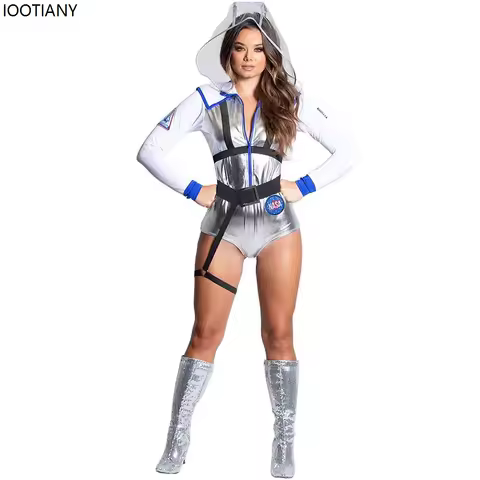 Halloween Party Silver Space Astronaut Cosplay Costume Nightclub Pole Dance Ds Bodysuit Women's Prom