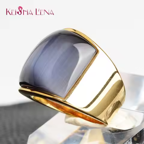 Keisha Lena New 2025 Stainless Steel Luxury Big Shining Opals Rings For Women Hyperbole Rock Punk Je