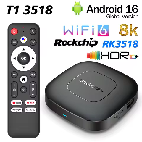 T1 3518 Smart TV Box Rockchip RK3518 Android 14 WiFi 6 BT5.4 8K HDR Media Player 2GB 16GB