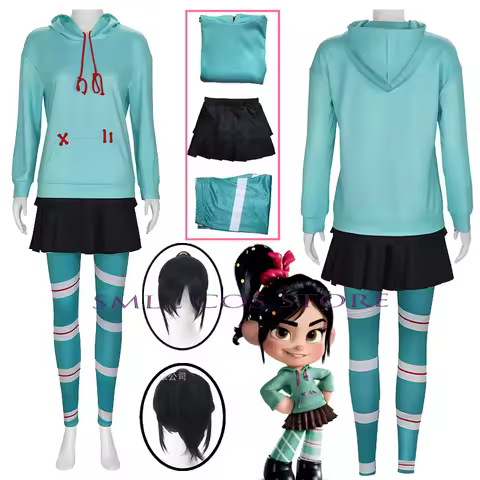 Vanellope Von Schweetz Cosplay Anime Costume Girl's Hoodies Skirt Wig Uniform Suit Halloween Perform