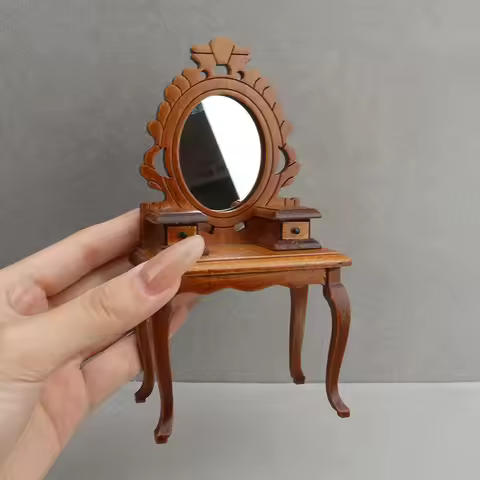 1:12 Dollhouse Miniature Furniture Vintage Dressing Table with Stool – Bedroom Scene Mini Model
