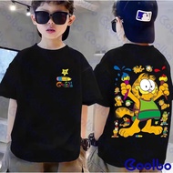 Coolbo Kids Boys' Summer Crew-neck Short-sleeved Loose 0T-shirt with A Cartoon Anime Cat Pattern