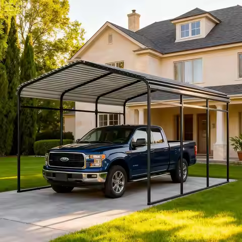 10x15 FT Heavy Duty Metal Carport Kits with Galvanized Steel Roof, Outdoor Carport Canopy Enhanced B