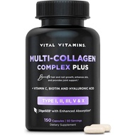 Vital Vitamins Multi Collagen Complex Plus - with Biotin, Hyaluronic Acid, Vitamin C - Type I, II, I