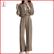 fulaide Casual Suit Women Suit Set Women’s Business Casual 2-piece Suit Set – Cropped Blazer Wide Le