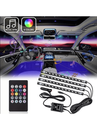 Actualiza el interior de tu coche con una luz de tira musical multicolor - 4 piezas 48 LED luz de tiras de pie ambiente de neón + control remoto inalámbrico