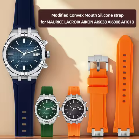 Modified Convex Mouth Silicone strap for MAURICE LACROIX AIKON AI6038 AI6008 AI1018 Rubber watchband