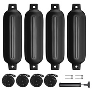 Boat Fenders 4 Pack 4.5x16 Inch Inflatable Ribbed Marine Boat Fender with Fender Lines 6.5 Ft Needle