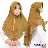 Khimar Ceruty 2 Layer Payet Mutiara / Hijab Ceruti Babydoll Lebaran Rahel terbaru