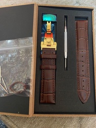 Seiko/Citizen精工星辰20mm真皮金色蝴蝶球錶帶