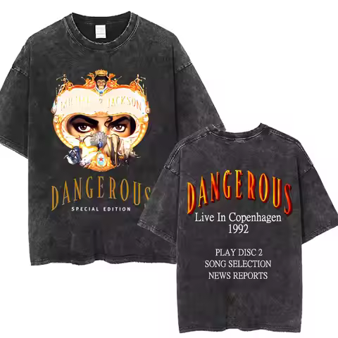 Washed Vintage Michael Jackson Dangerous World Tour T Shirt Men Women Classic Gothic Rock Tshirt Men