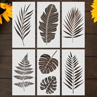 6packs Large Reusable Tropical Leaf Stencil Palm Fern Leaf Hawaiian Jungle Plants Leaves Wall Painti